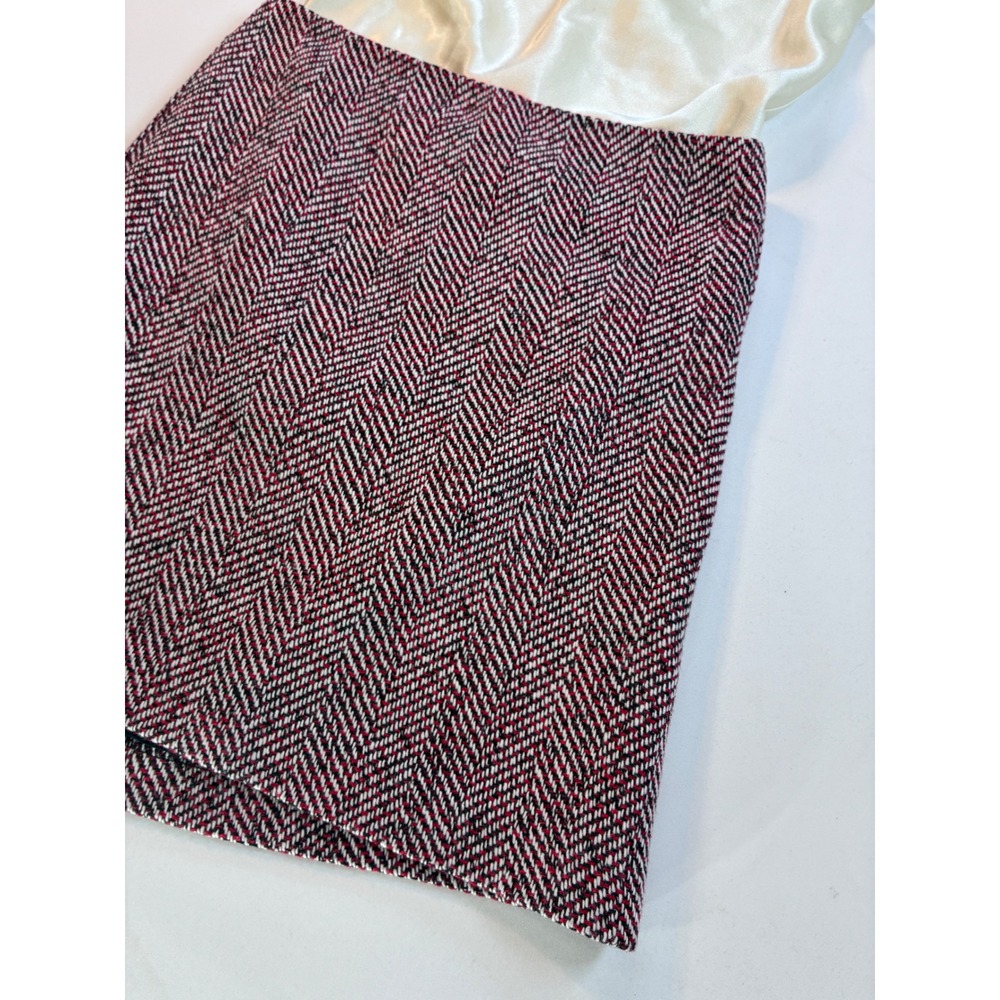 LOFT Womens 6 Mini Skirt Herringbone Tweed Academia Black‎ Red Corpcore Preppy - Picture 9 of 9